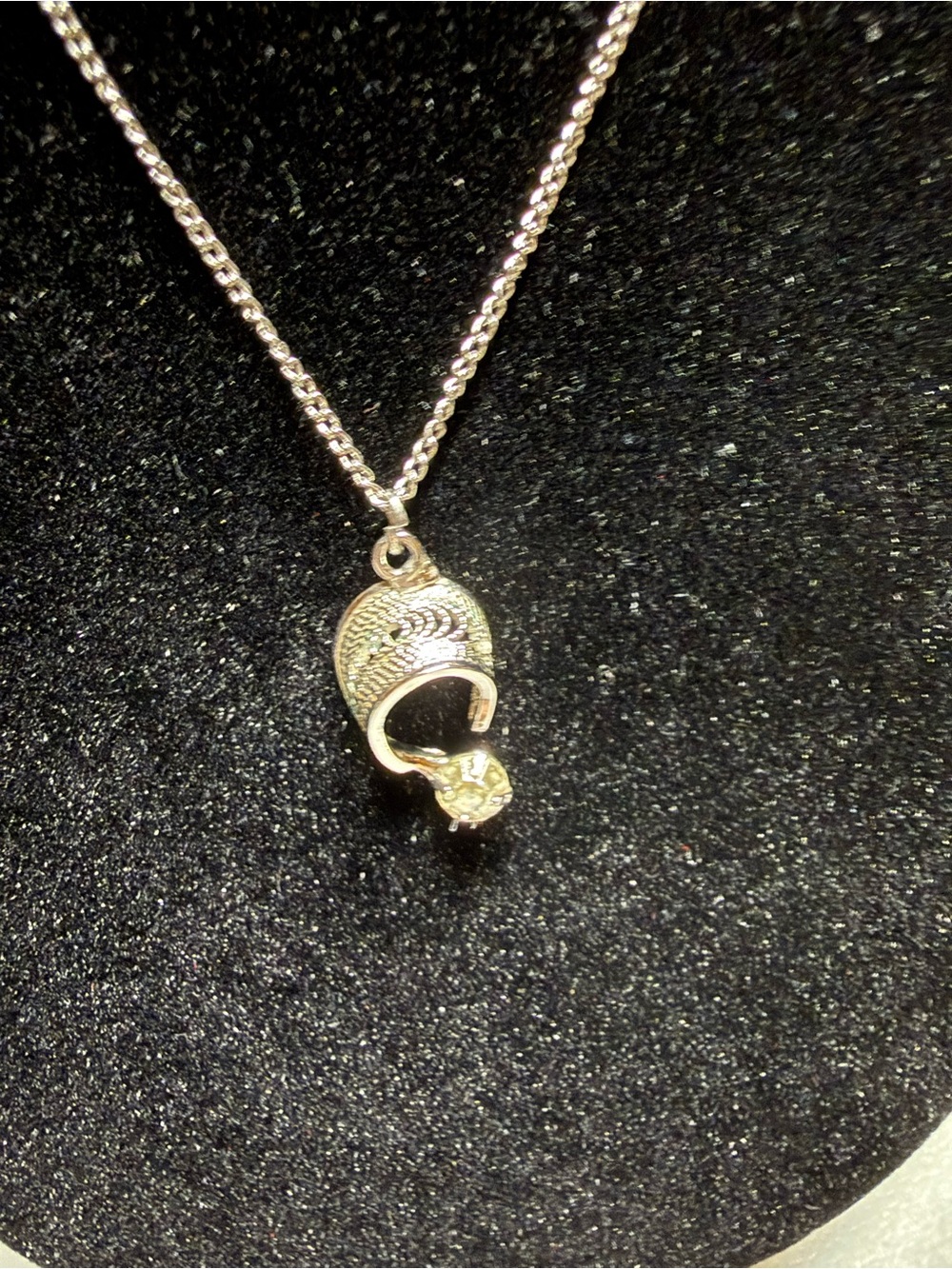 Silver-tone Shell Pendant Necklace with Clear Stone